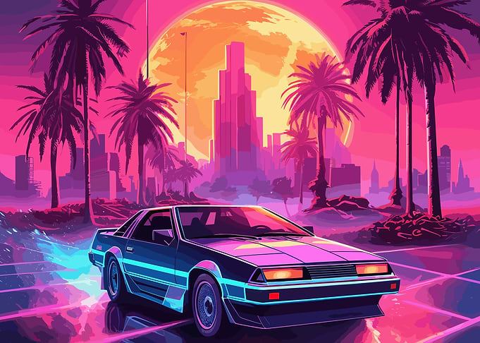 Synthwave Retro Car Sunset