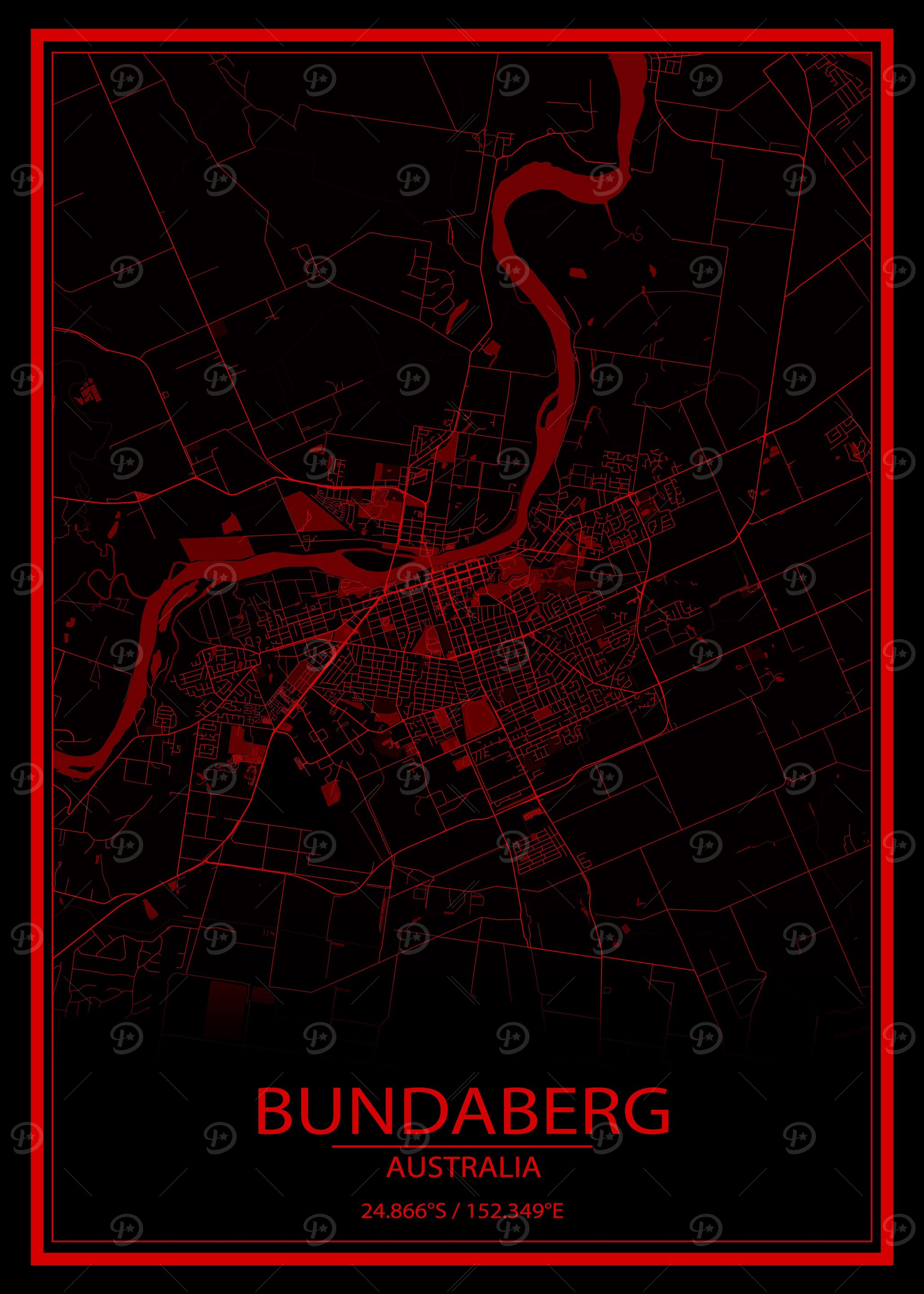 Bundaberg AUS Red City Map