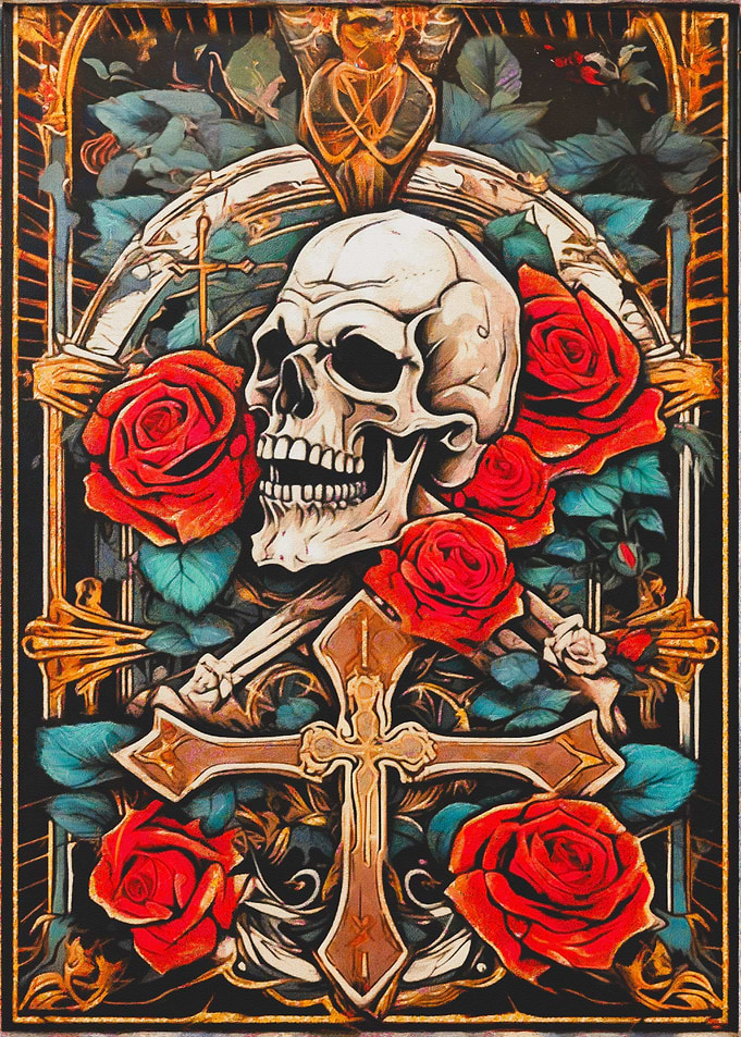 Skull and roses