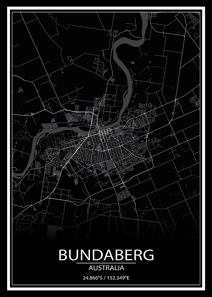 Bundaberg AUS Black Map