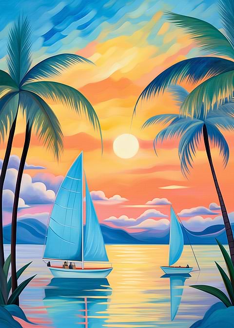 Sunset Sailboats — living room metal wall art