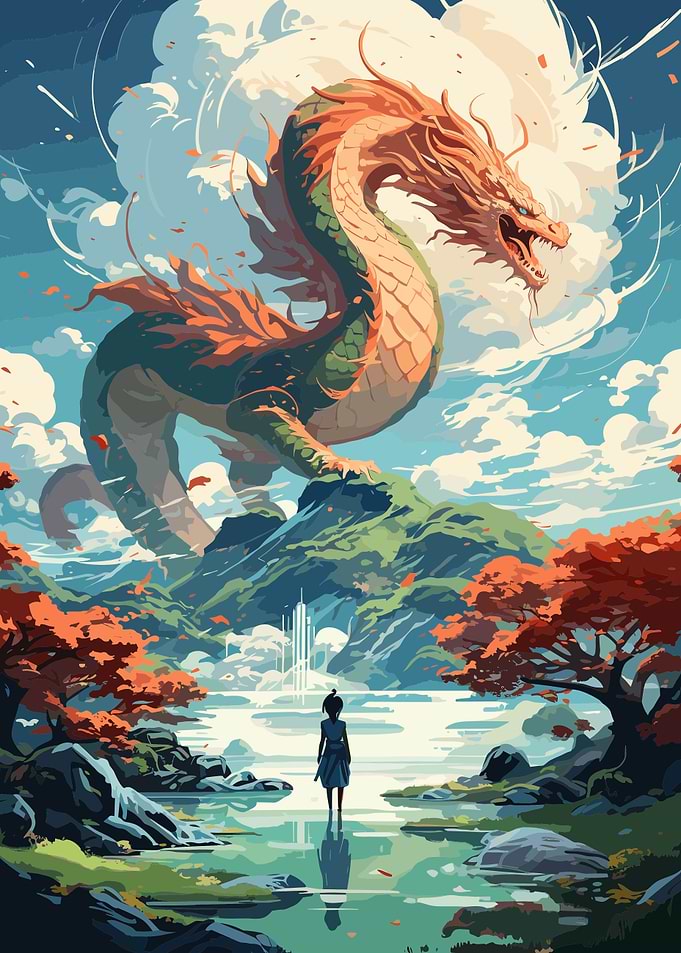 Girl and Chinese Dragon