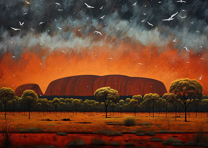 Cockatoos over Uluru