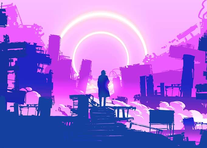 Man in Dystopian City