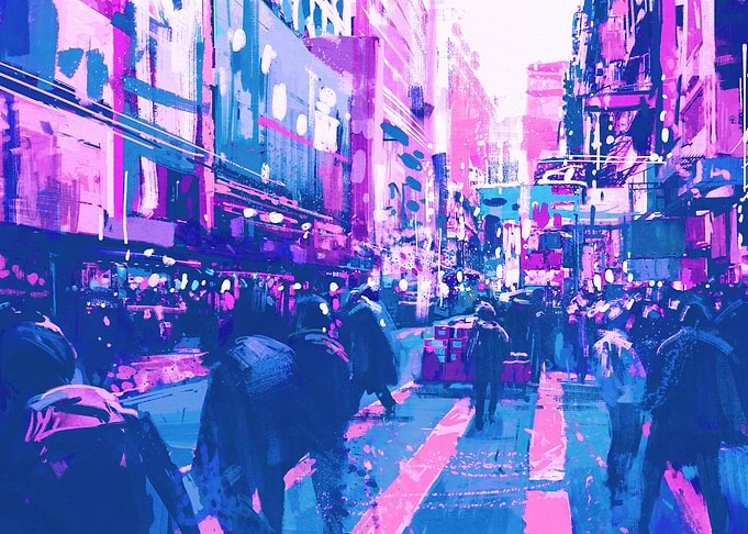People Walking Cyberpunk