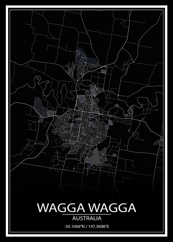 Wagga Wagga AUS Black Map