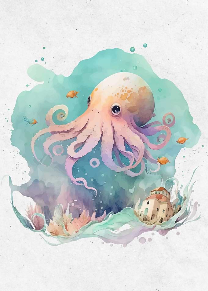 Watercolor Animal Squid