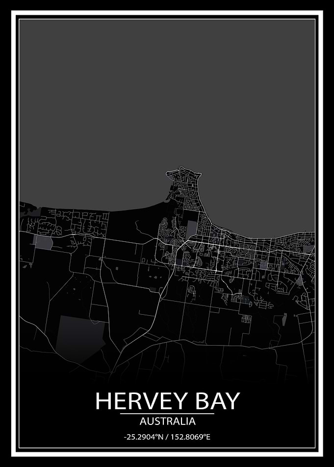 Hervey Bay AUS Black Map