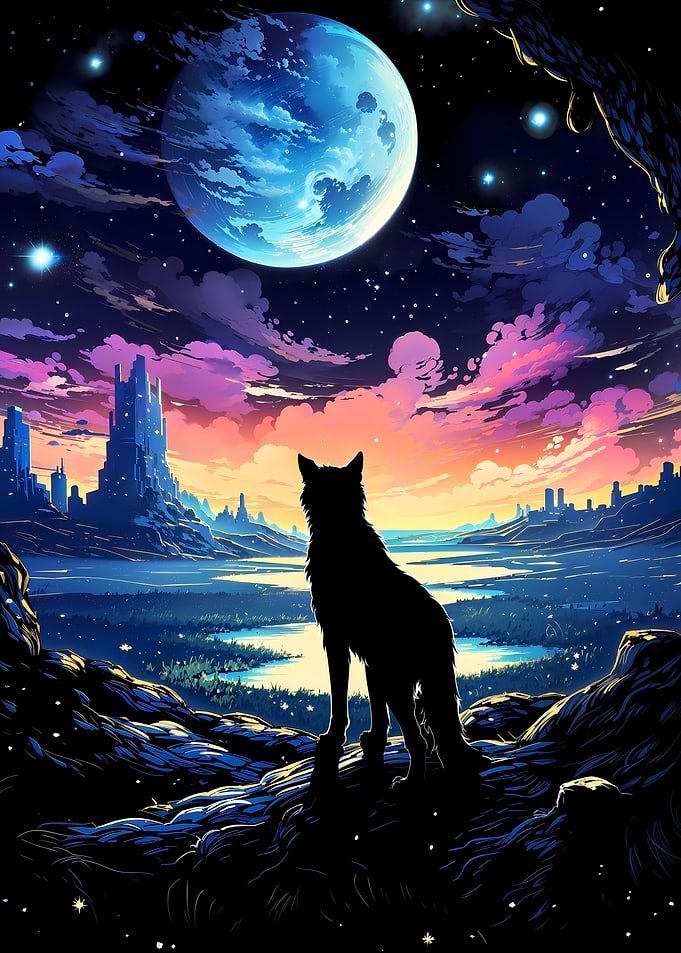 Lone Wolf Fantasy Sunset