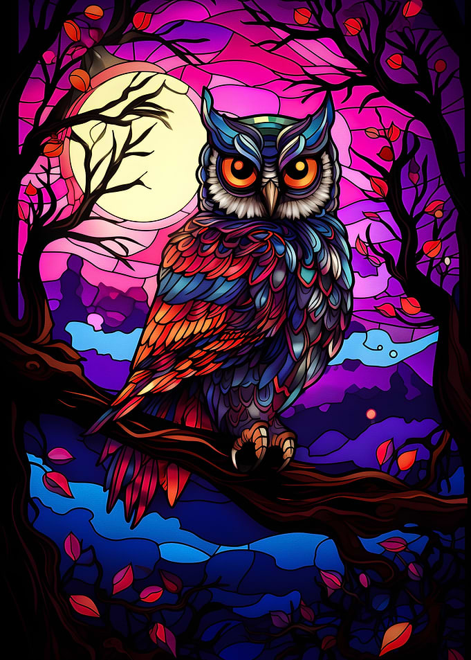 Owl Stained Glass Vibrant