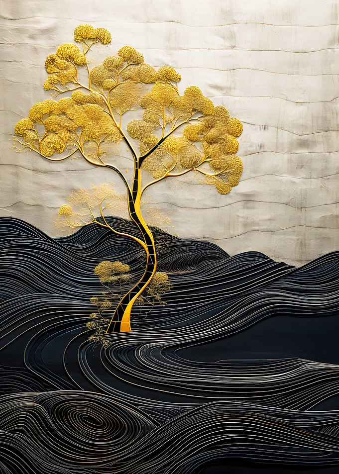 Tree Gold Line Abstract