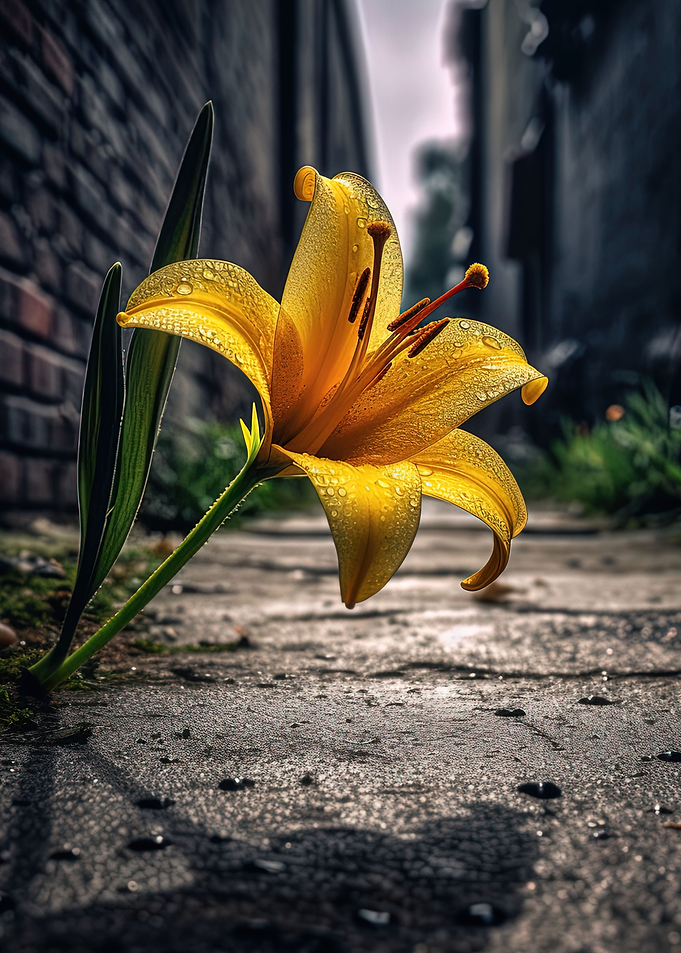 Yellow Lily Concrete Crack