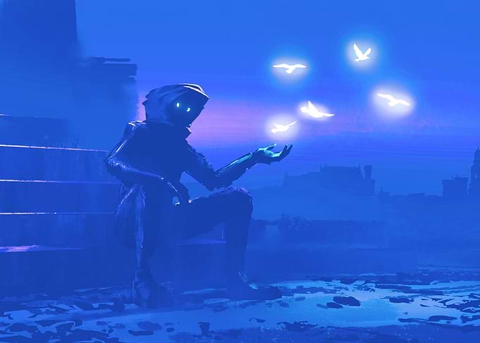 Man with Birds Cyberpunk