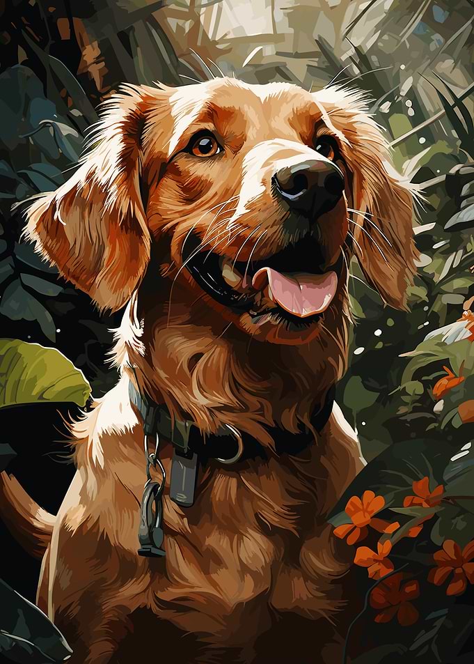 Floral Golden Dog