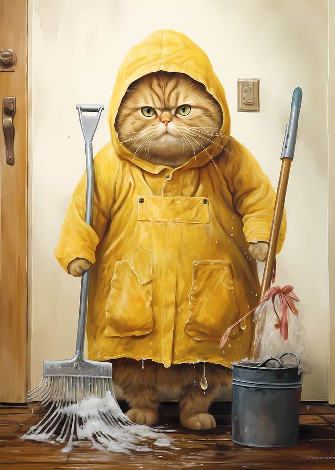 Fat Cat Cleaning Bathroom
