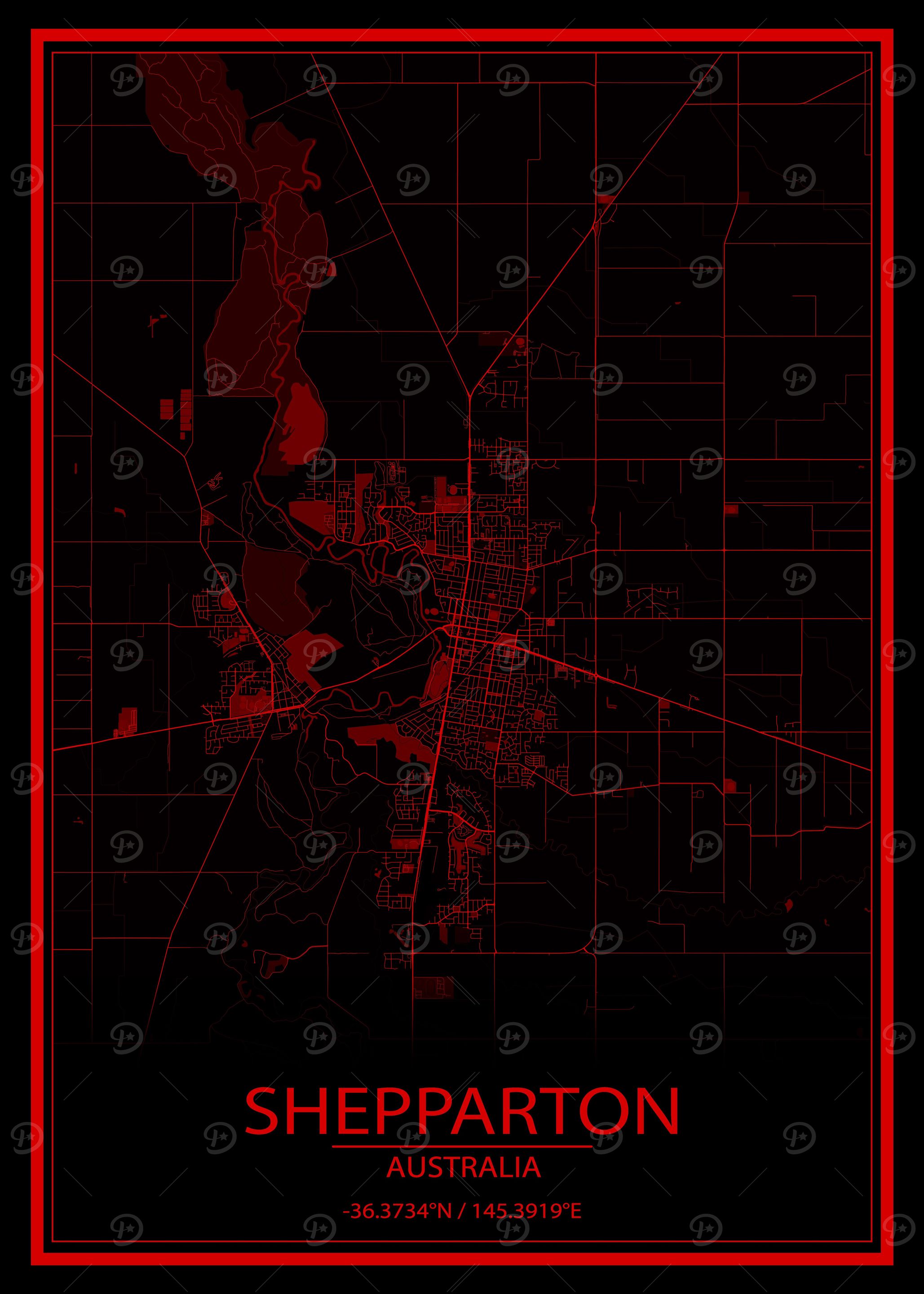 Shepparton AU Red City Map