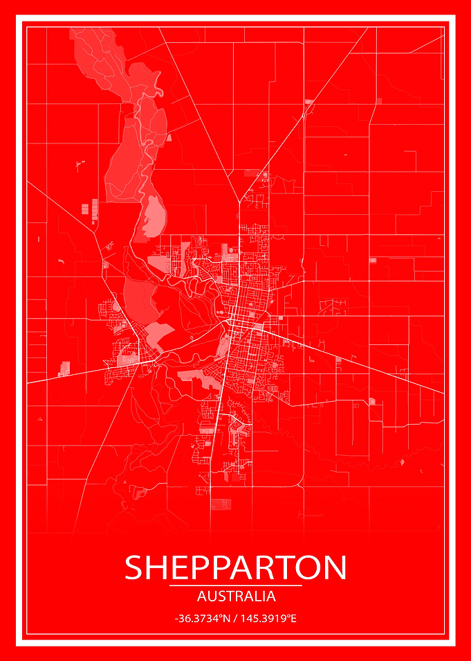 Shepparton Red White Map
