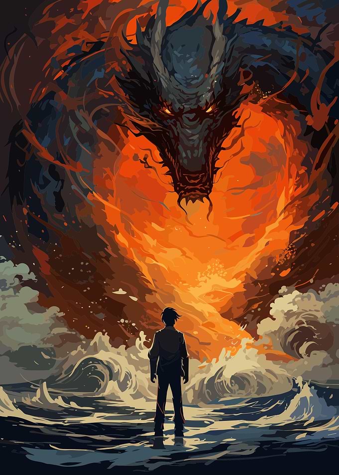 Fantasy Man Dragon Ocean