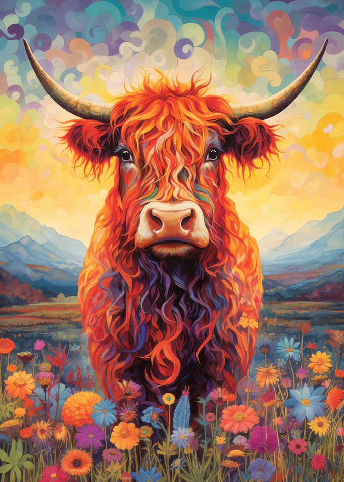 Floral Highland Cow
