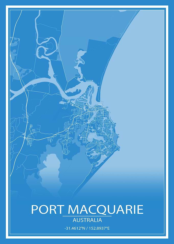 Port Macquarie AU Blue Map