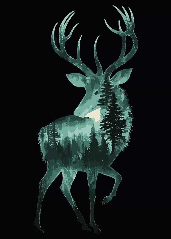 Foggy Forest Deer Abstract