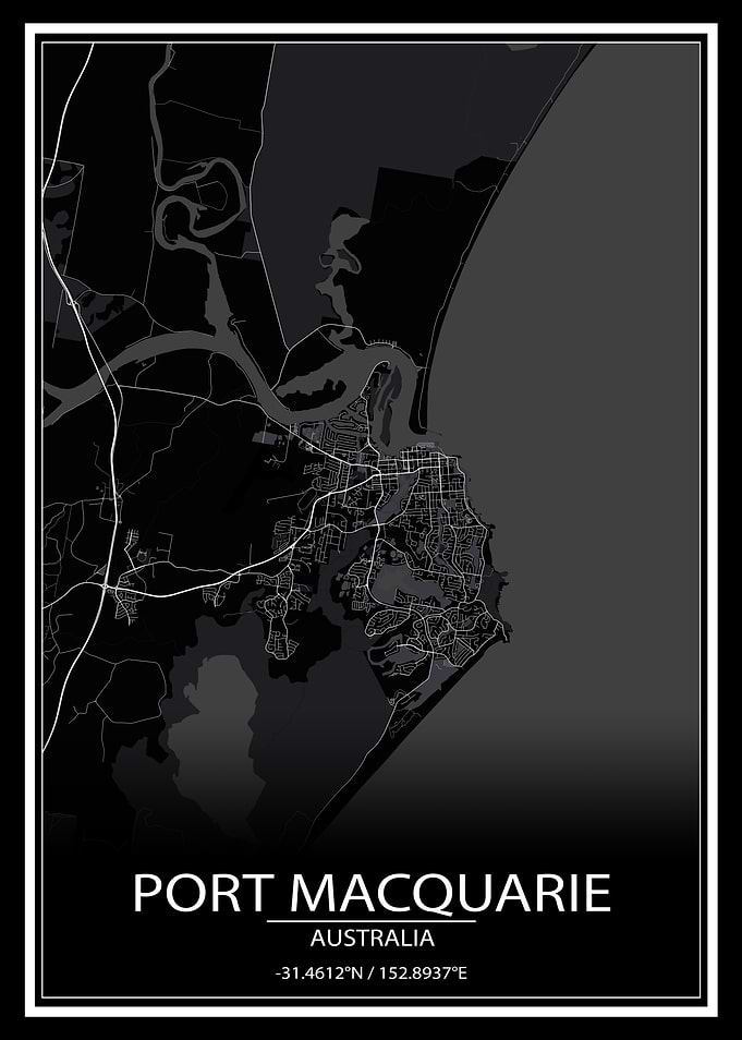 Port Macquarie Black Map