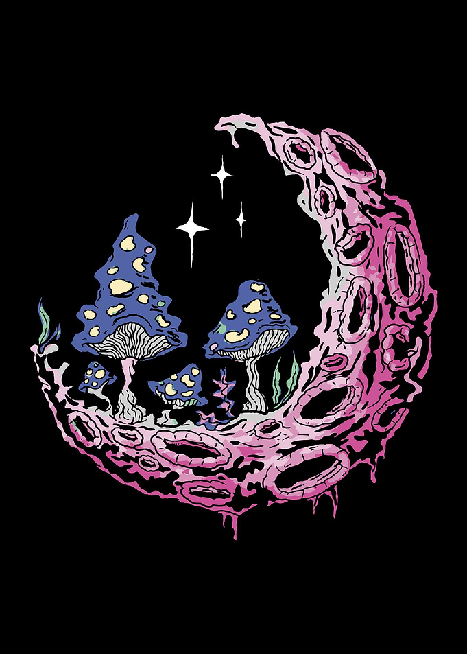 Trippy Moon and Mushrooms
