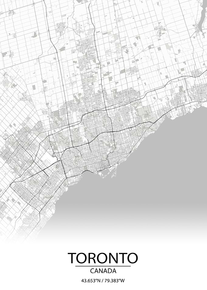 Toronto Canada White Map