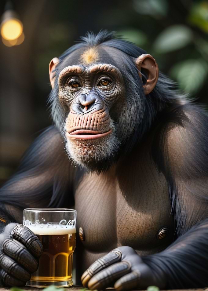 Chimpanzee drinking funny