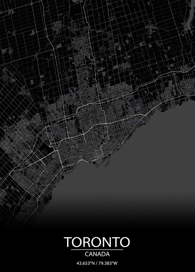 Toronto Canada Black Map