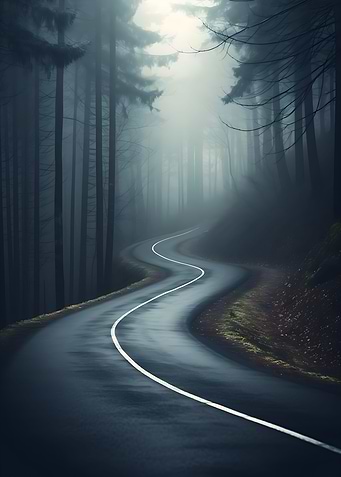 Foggy Road in Forest