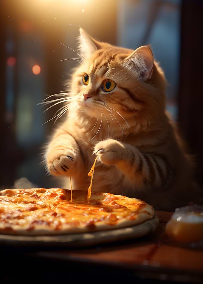 Funny Cat Eats Pizza