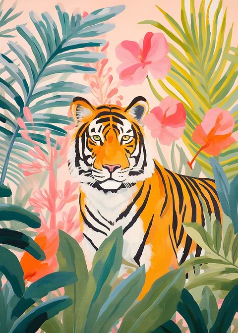 Tiger in Soft Hues — living room metal wall art