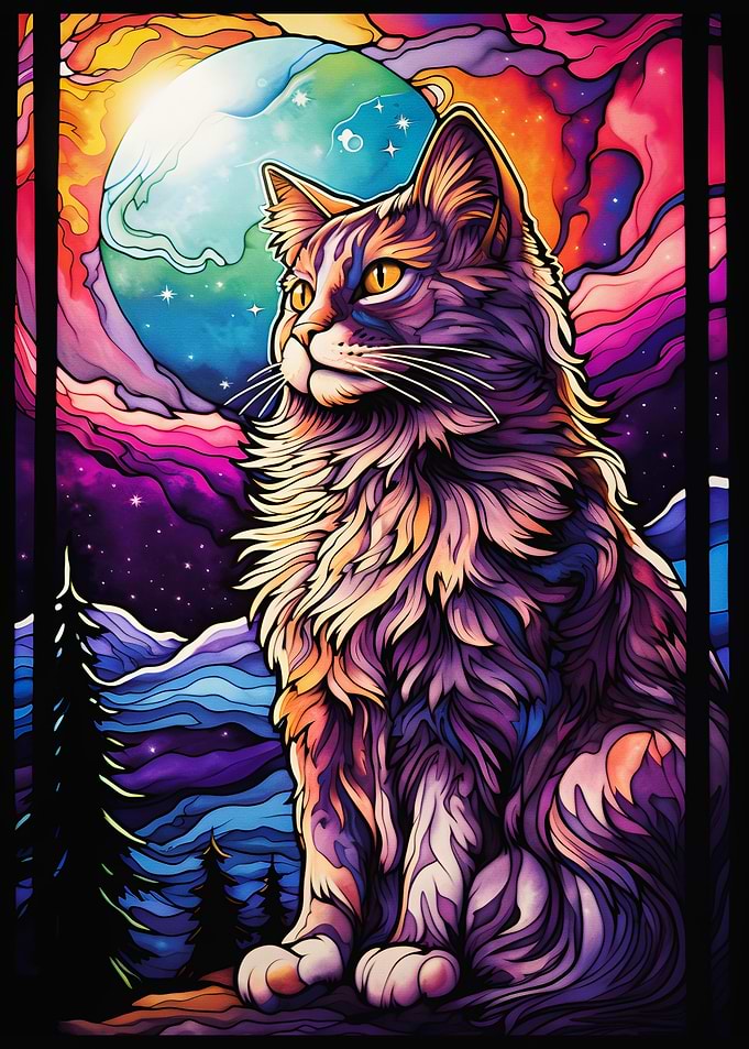 Maine Coon Cat Colorful