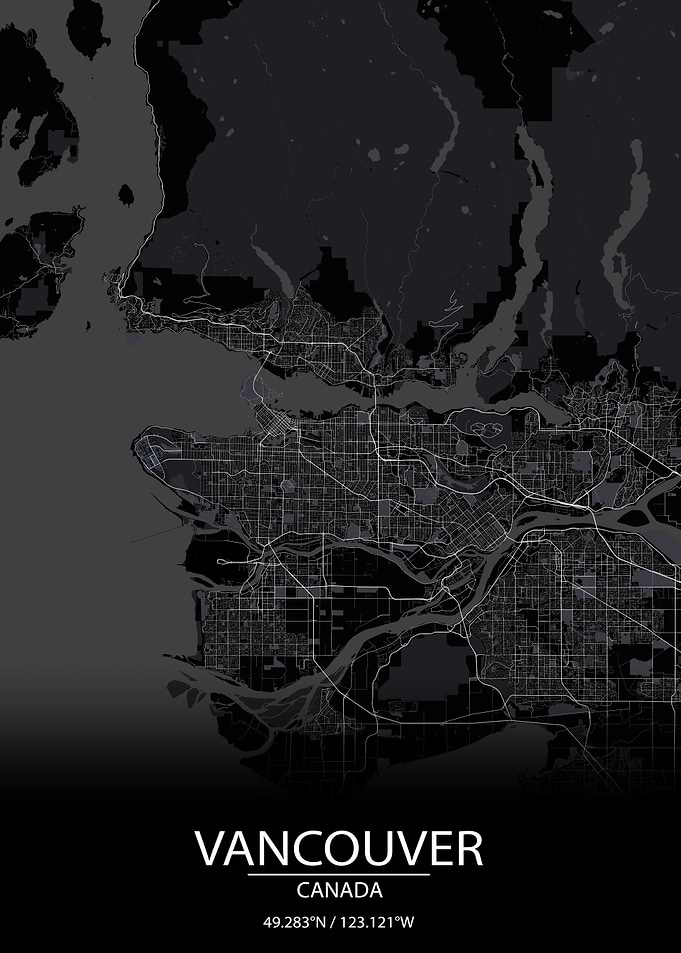 Vancouver Canada Black Map