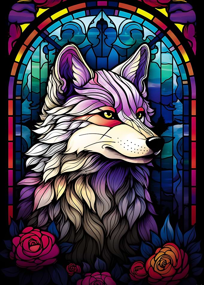 abstract Wolf Stained Glas