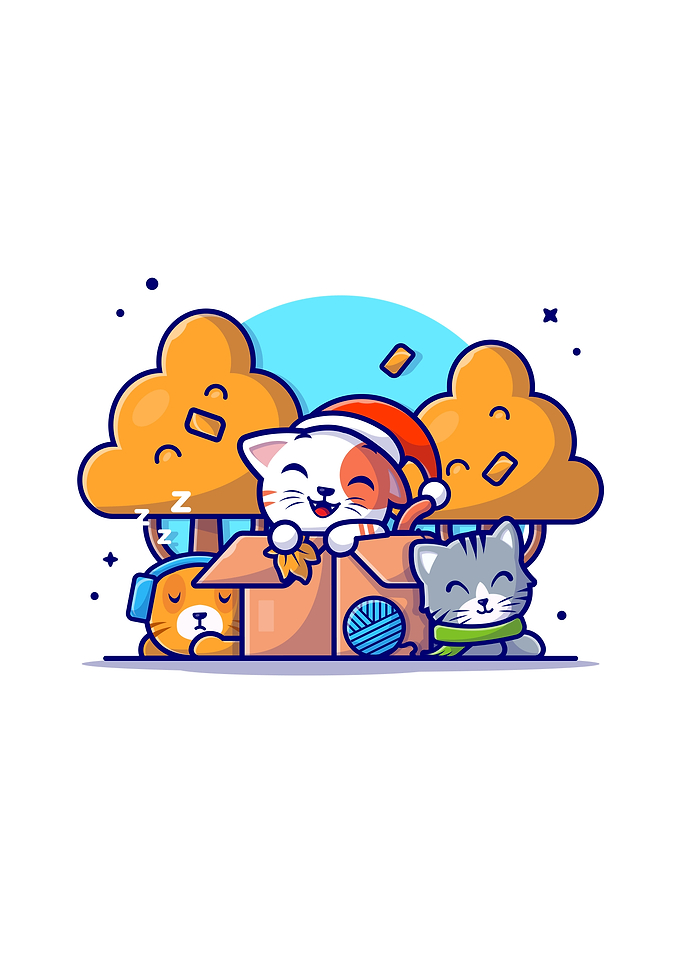 Happy Cute Cats in Box