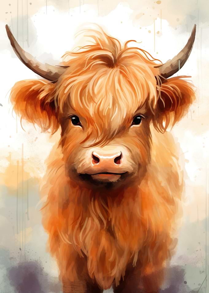 Watercolor Highland Cow