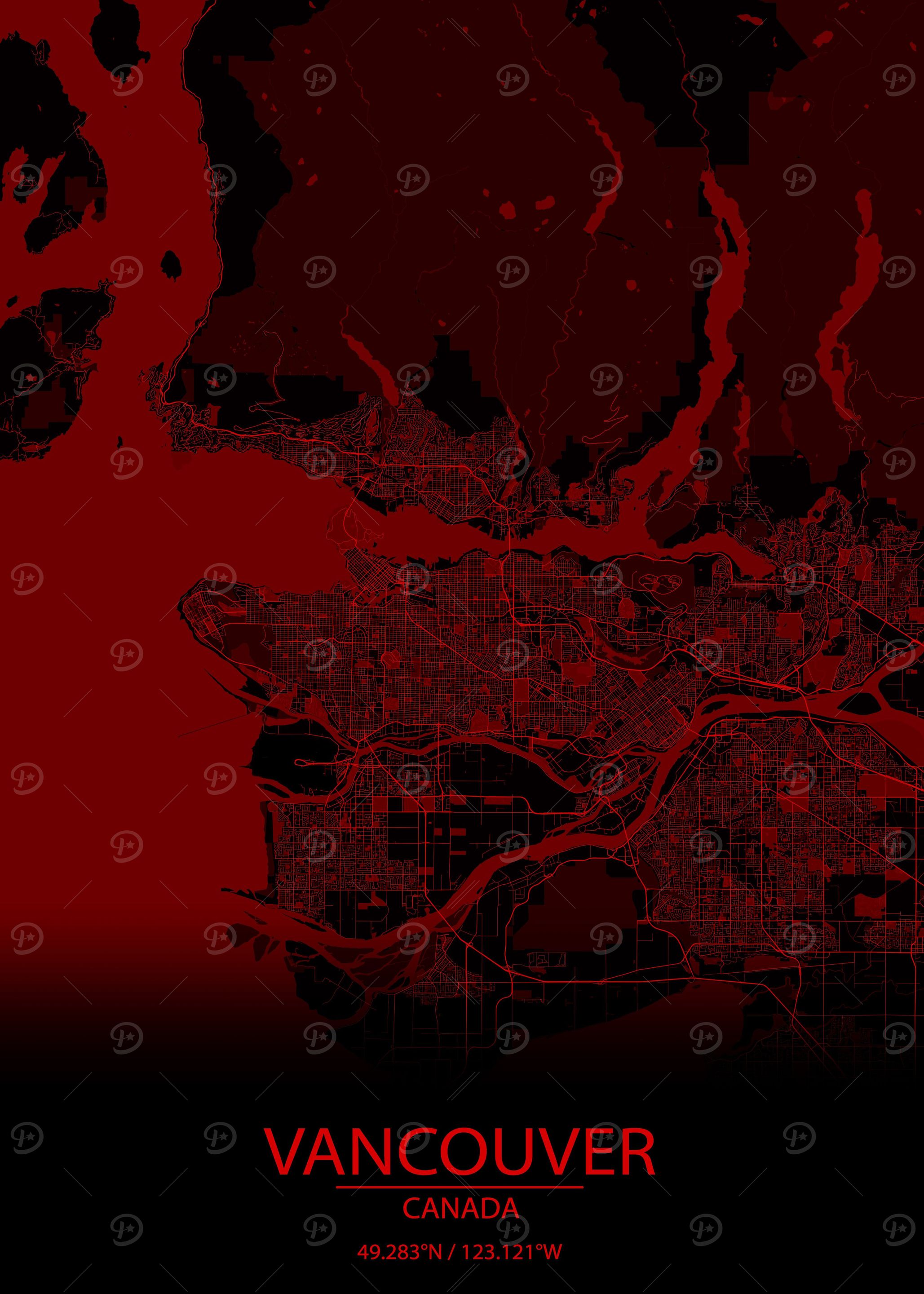 Vancouver Canada Red Map