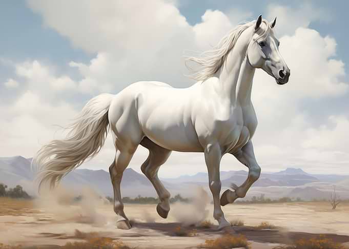 Running white horse