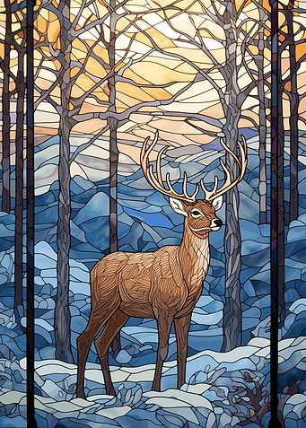 Deer Snowy Stained Glass
