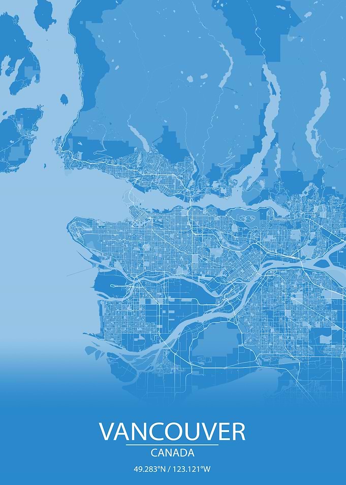Vancouver Canada Blue Map