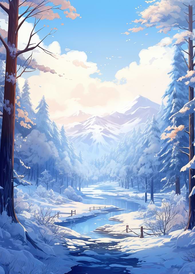 Frozen River in Forest