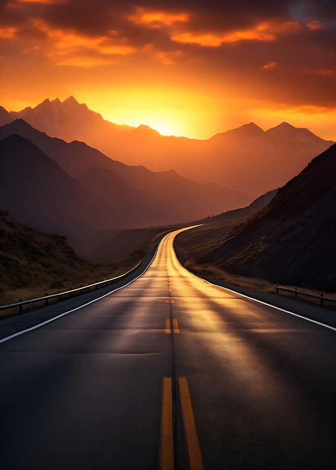 Sunrise Road in Mountains