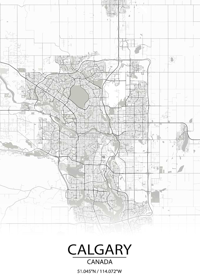 Calgary Canada White Map