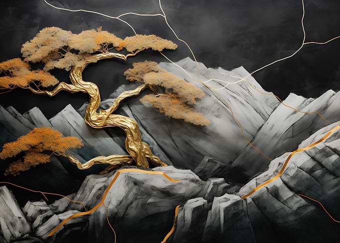 gold tree in stone