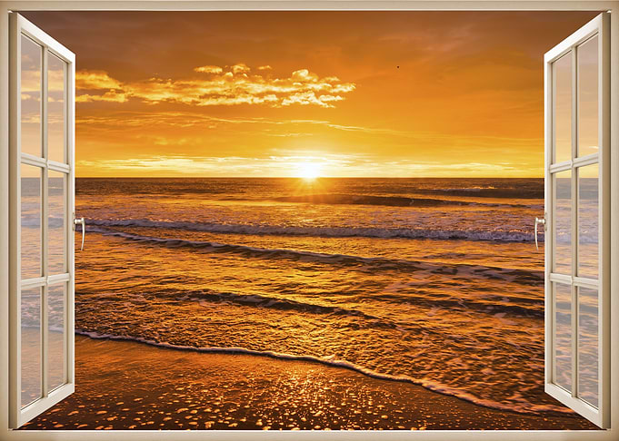 Window view beach sunset