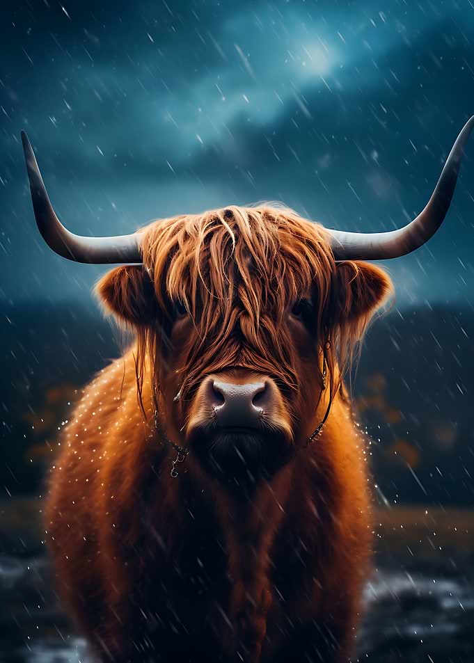 Highland Cow in Rain
