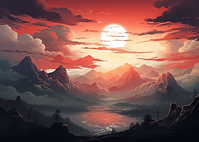 Red sunset over Lake