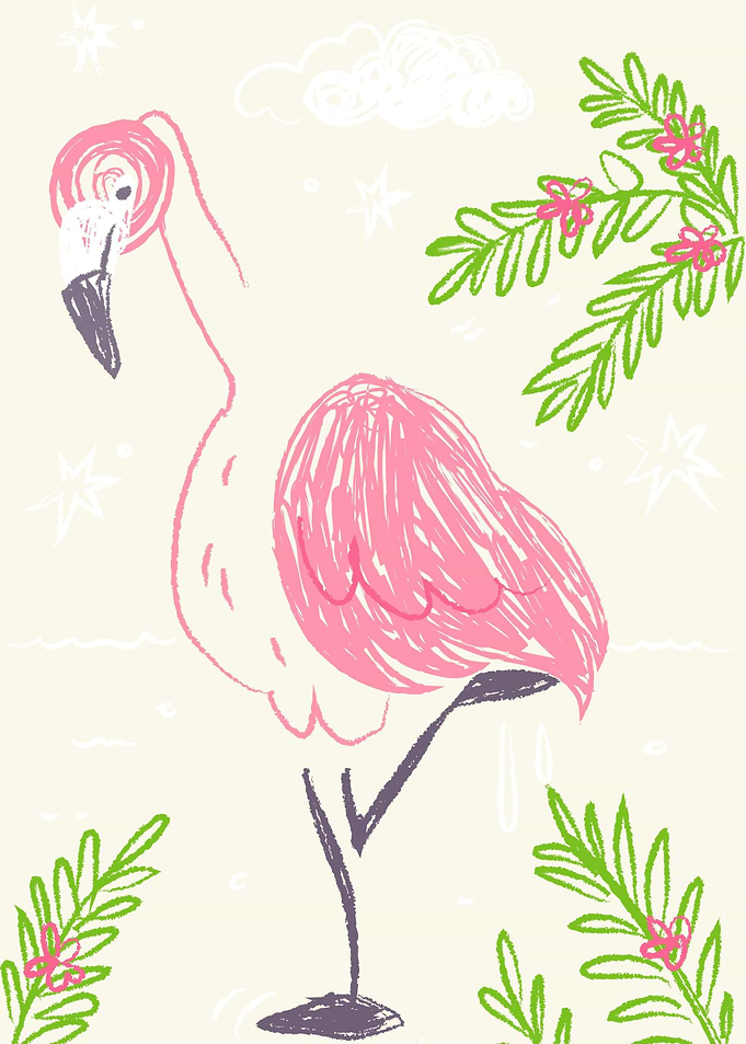 Pink picture book flamingo